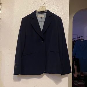 Navy blue pant suit.